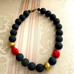 Necklace volcano rock and red coral